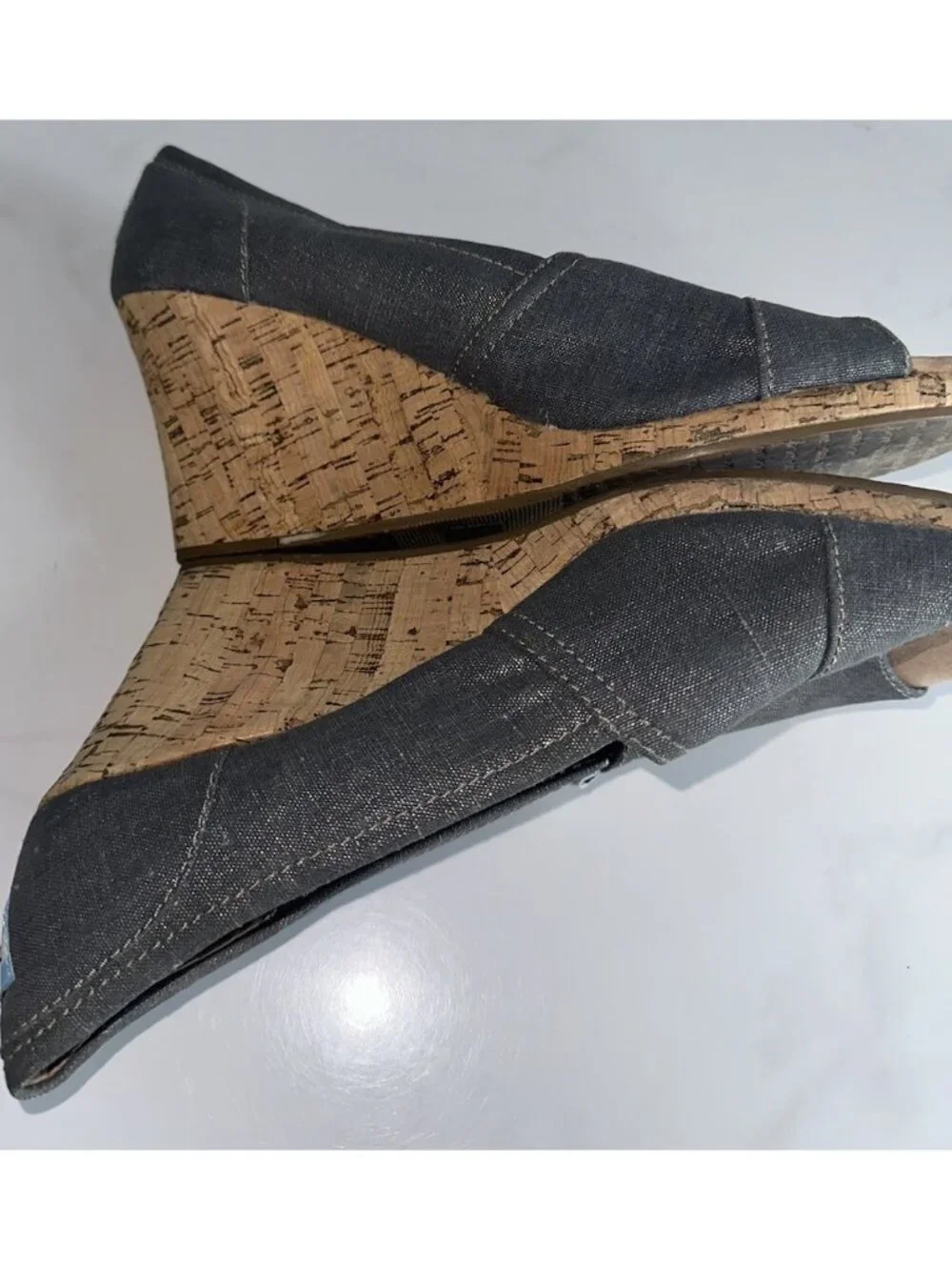 TOMS Calypso Canvas Peep Toe Wedge Espadrille Shoes Women's 10 Metallic Gray
